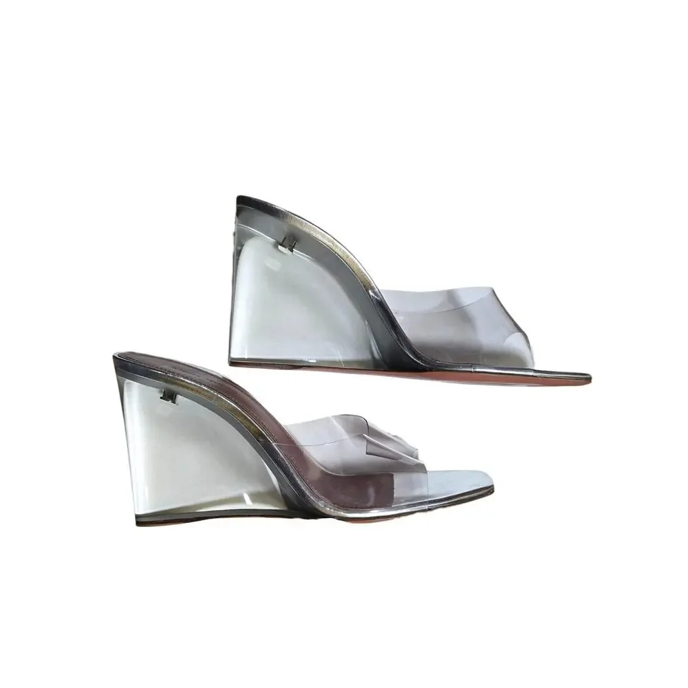 Amina Muaddi Lupita Glass Cinderella Plexi Wedge Transparent Heel IT 40